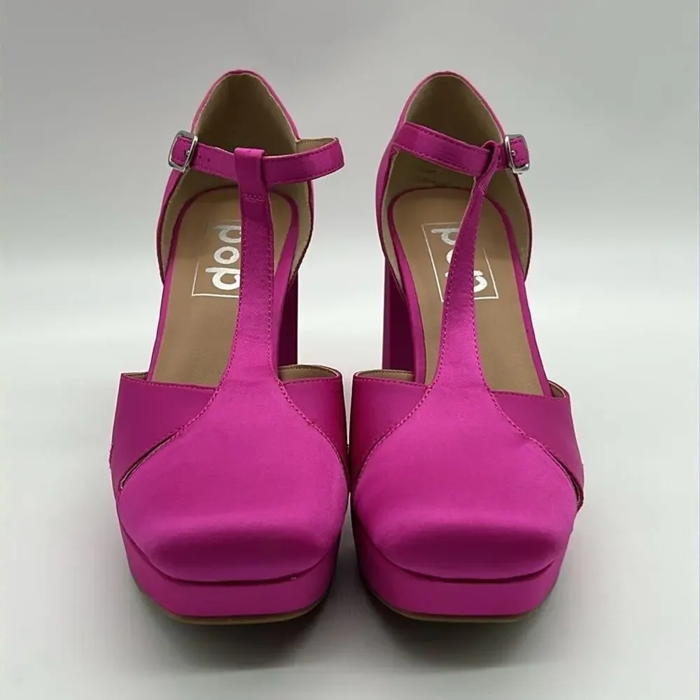 POP Westerly Hot Pink T-Strap Platform Chunky Heels Size 7.5 New With Box